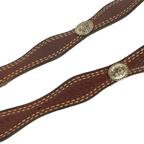 Nocona Mens Western Belt Size 40 Brown Leather Silvertone Conchos - FLAWED - Picture 4 of 8